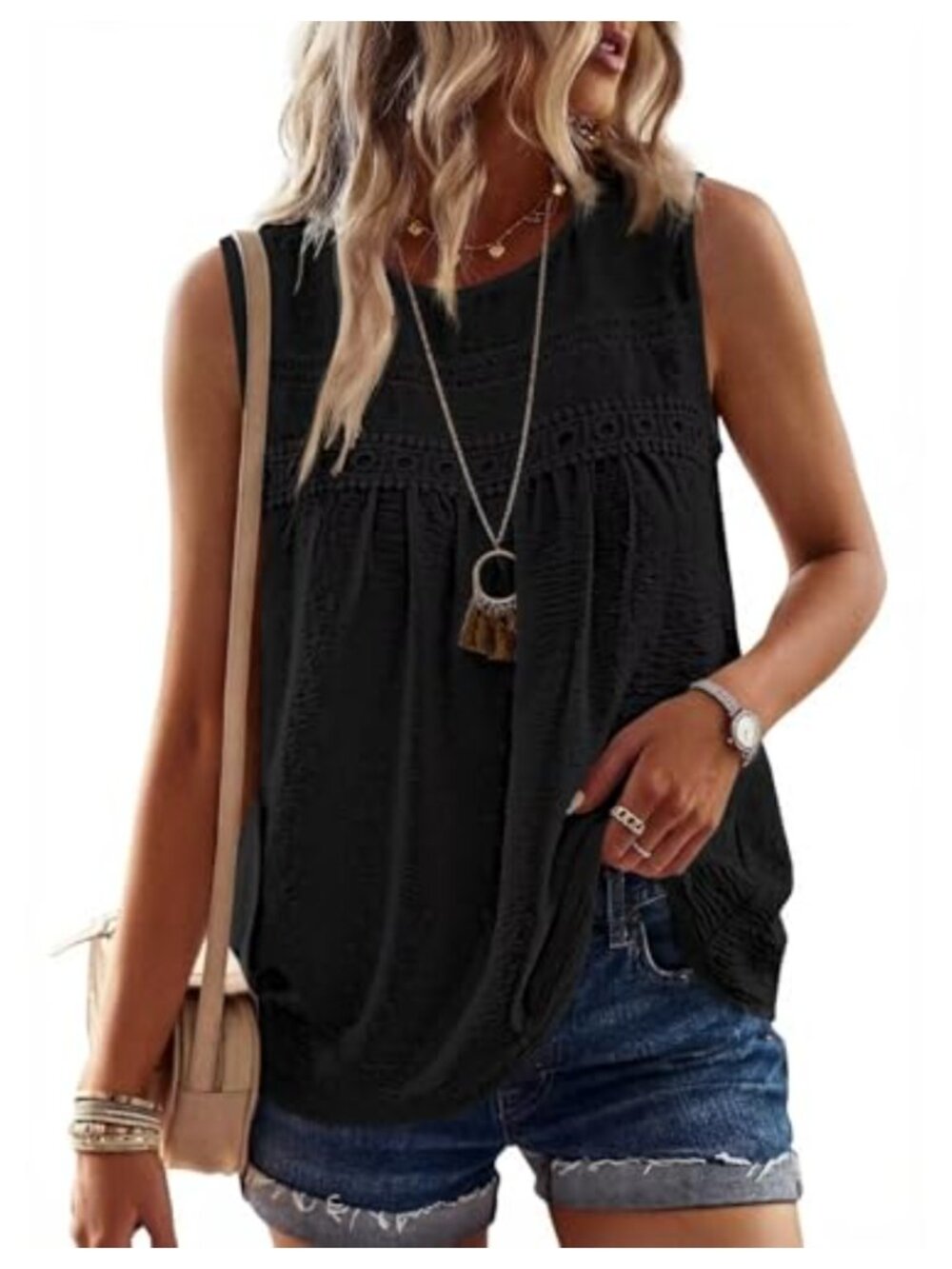 Women's Sleeveless Tank Top Lace Crochet Boho Cute Swiss Dots